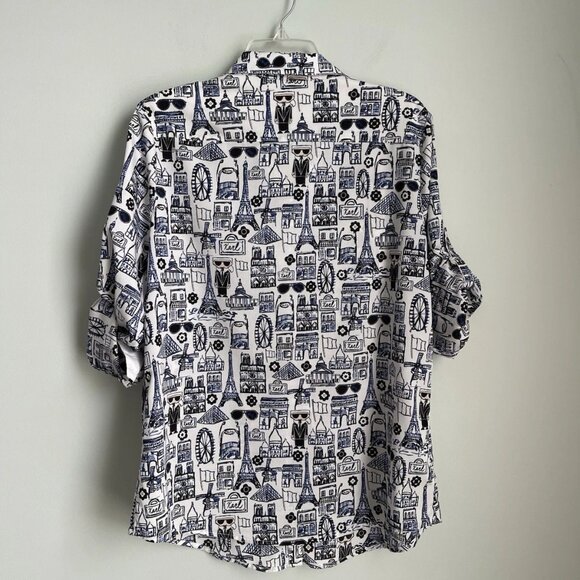 Karl Lagerfeld Love From Paris All Over Print Button Front Roll Tab Slee… - Picture 3 of 7